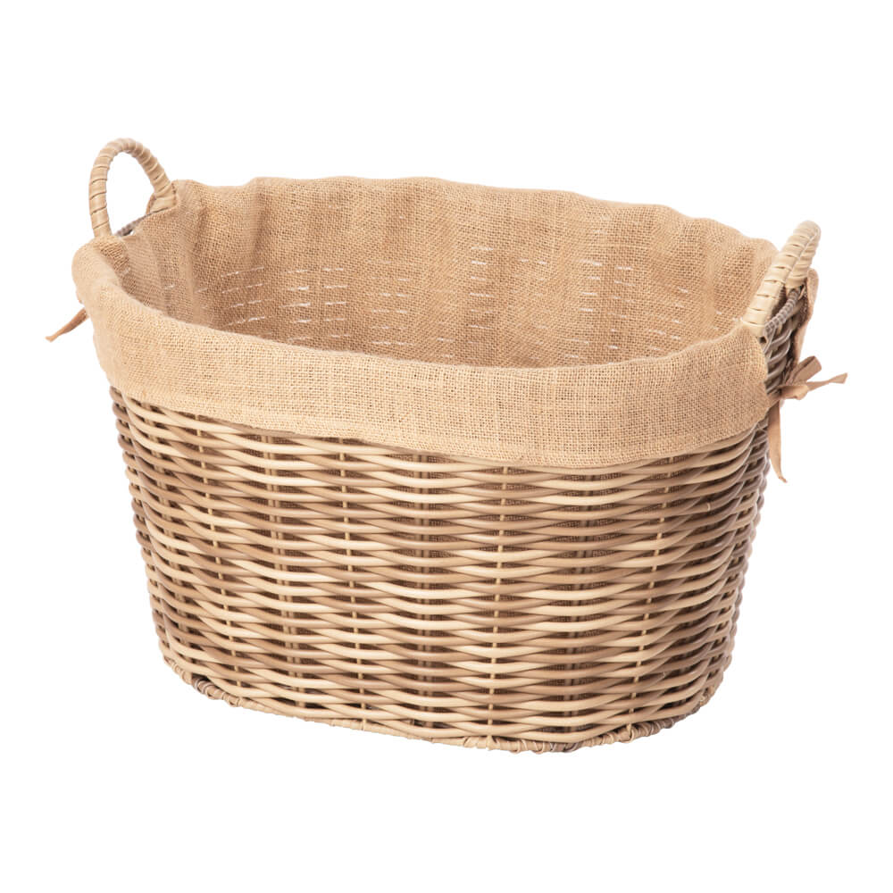 Kaminkorb - Holzkorb aus Polyrattan oval auf Metallgestell braun-beige inkl. Juteausschlag | Größe 2 von AS Kaminkorb - Holzkorb aus Polyrattan oval auf Metallgestell braun-beige inkl. Juteausschlag | Größe 2 von AS
