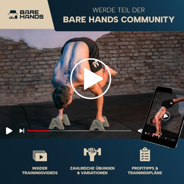 BARE HANDS 2x Liegestützgriffe Größe S aus dunklem Holz gelenksschonend rutschfest für Calisthenics Indoor und Outdoor ideal für Liegestütze und Handstand von BARE HANDS