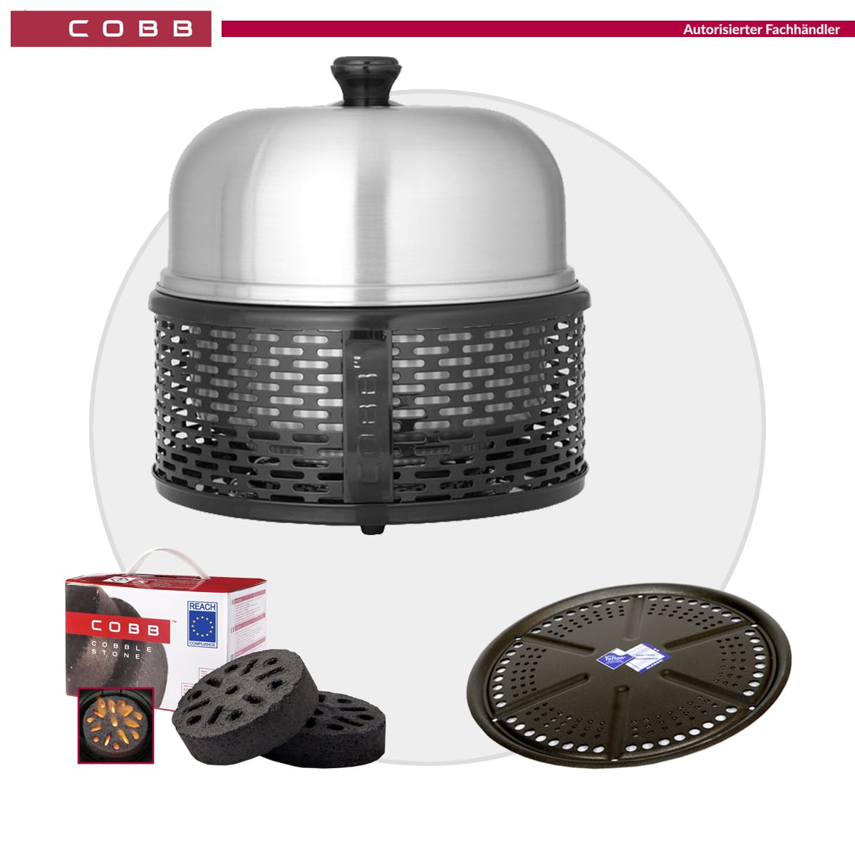 COBB PRO BLACK Holzkohle Grill inkl. Grillplatte + 6x Briketts Cobble Stone | CO74