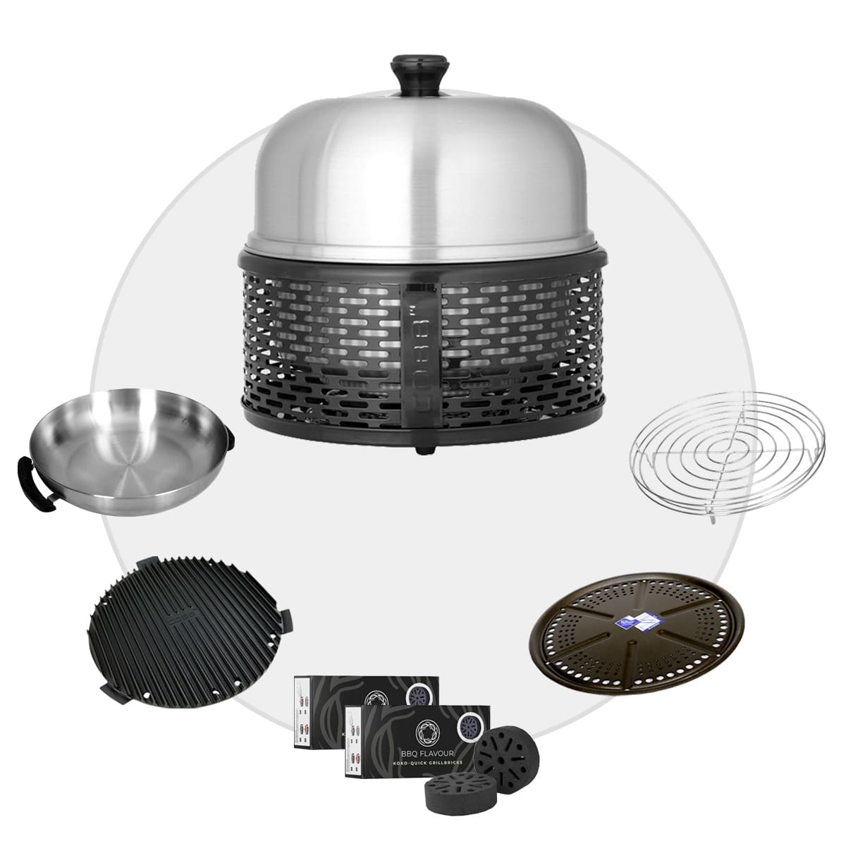 COBB PRO BLACK Holzkohle Grill inkl. Grillplatte ~ 6-teilig inkl. BBQ Flavour Quick Koko Briketts | SET 2