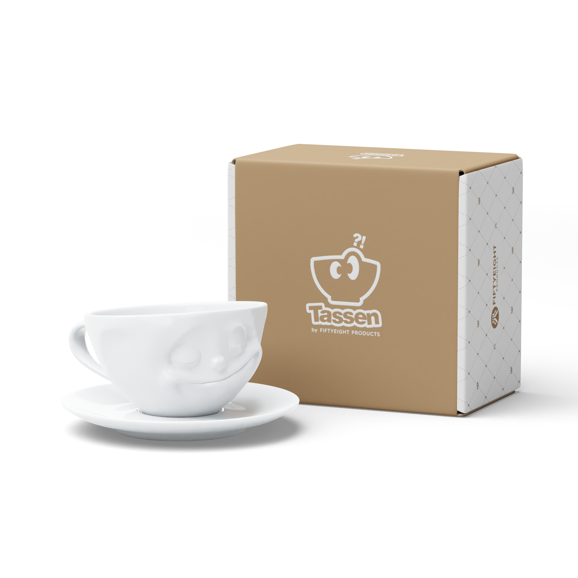 58products | Kaffeetasse Glücklich weiß 200 ml ideal für Kaffee + Tee + Kakao | Made in Germany von 58products