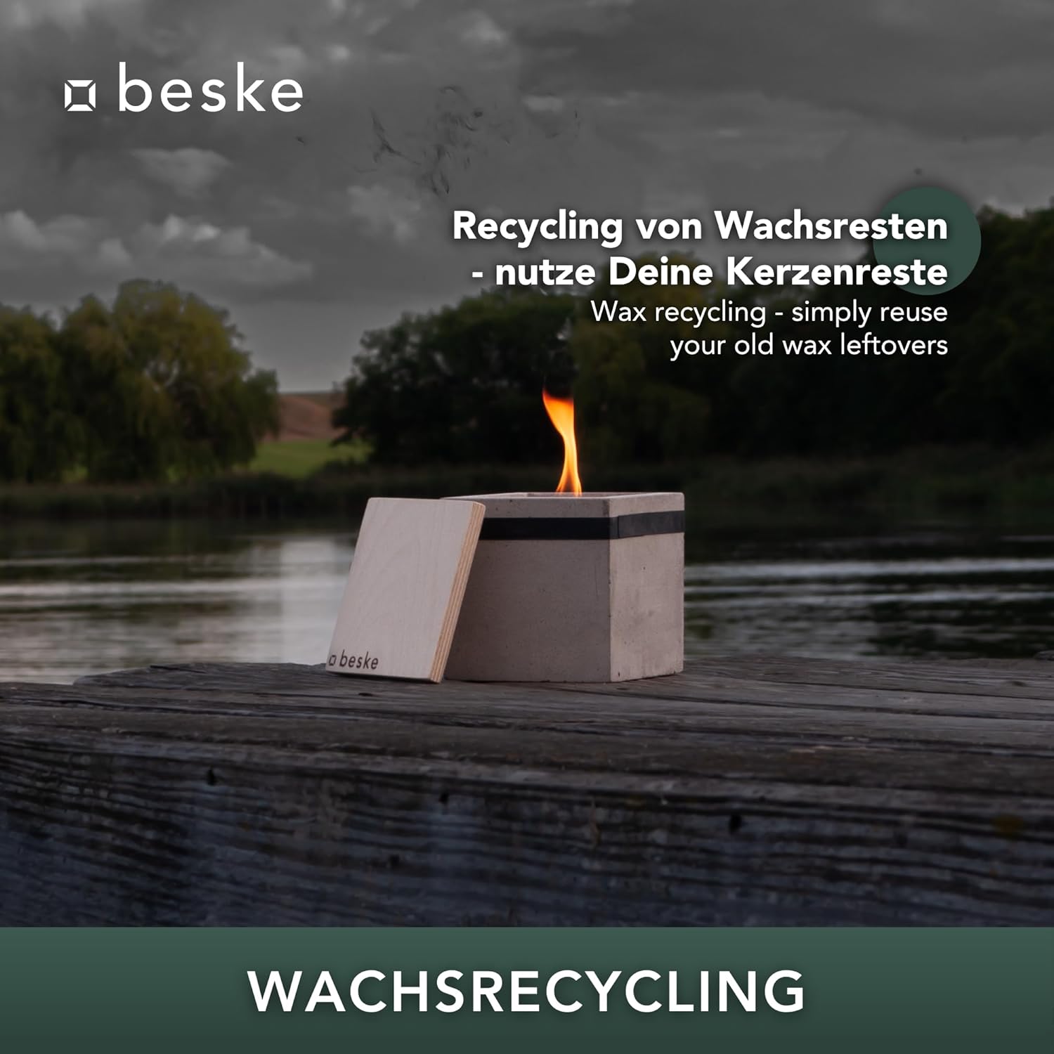 BESKE Betonfeuer Kea Outdoor 13x13x13cm inkl. Löschbrett - HANDARBEIT Made in Germany von Beske-Manufaktur