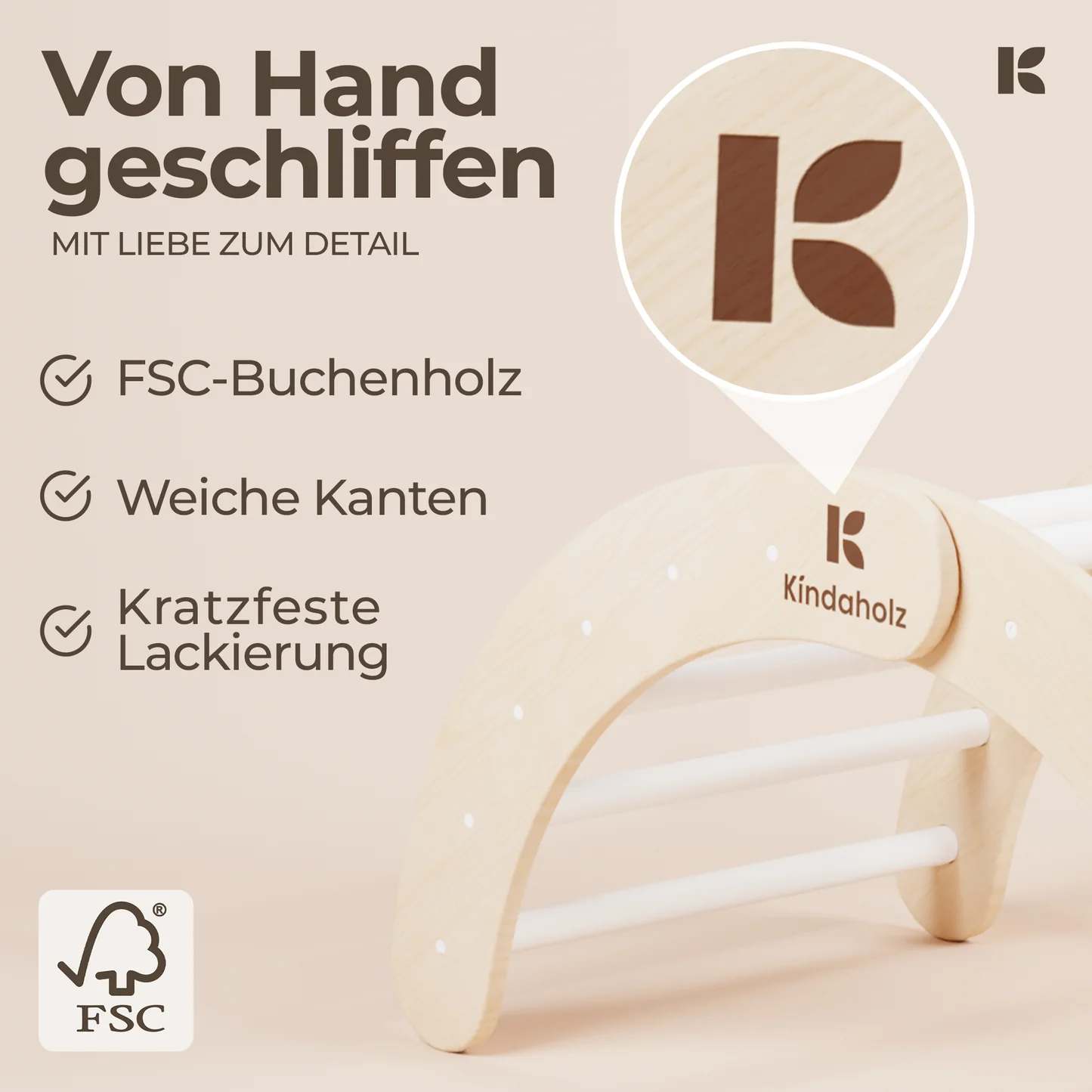 Kindaholz NINA Kletterbogen mit MIKA Rutschrampe Weiß Indoor Kletterset aus FSC Holz von Kindaholz