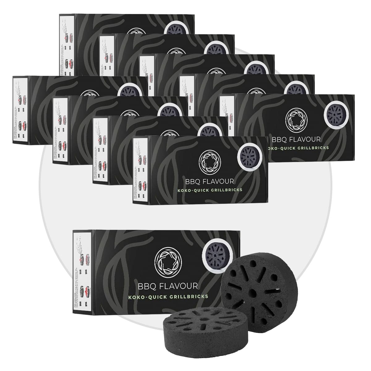 10x BBQ Flavour Quick Koko Briketts Kokos mit Anzündhilfe 45 bis 60 Minuten Brenndauer 40 Stück