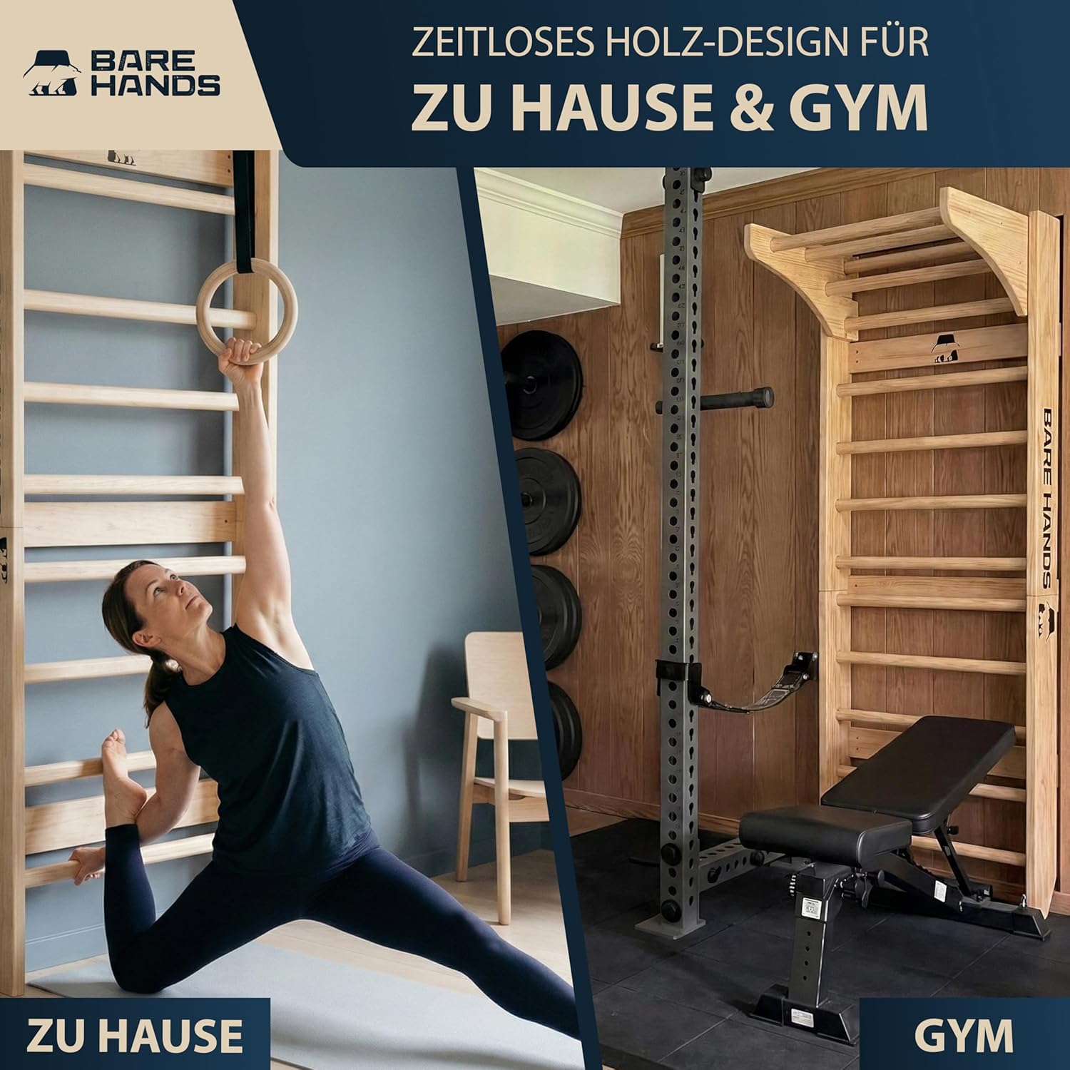 Multifunktionale 3in1 Sprossenwand mit Klimmzugstange für dein Home Gym bis 200 kg von Bare Hands