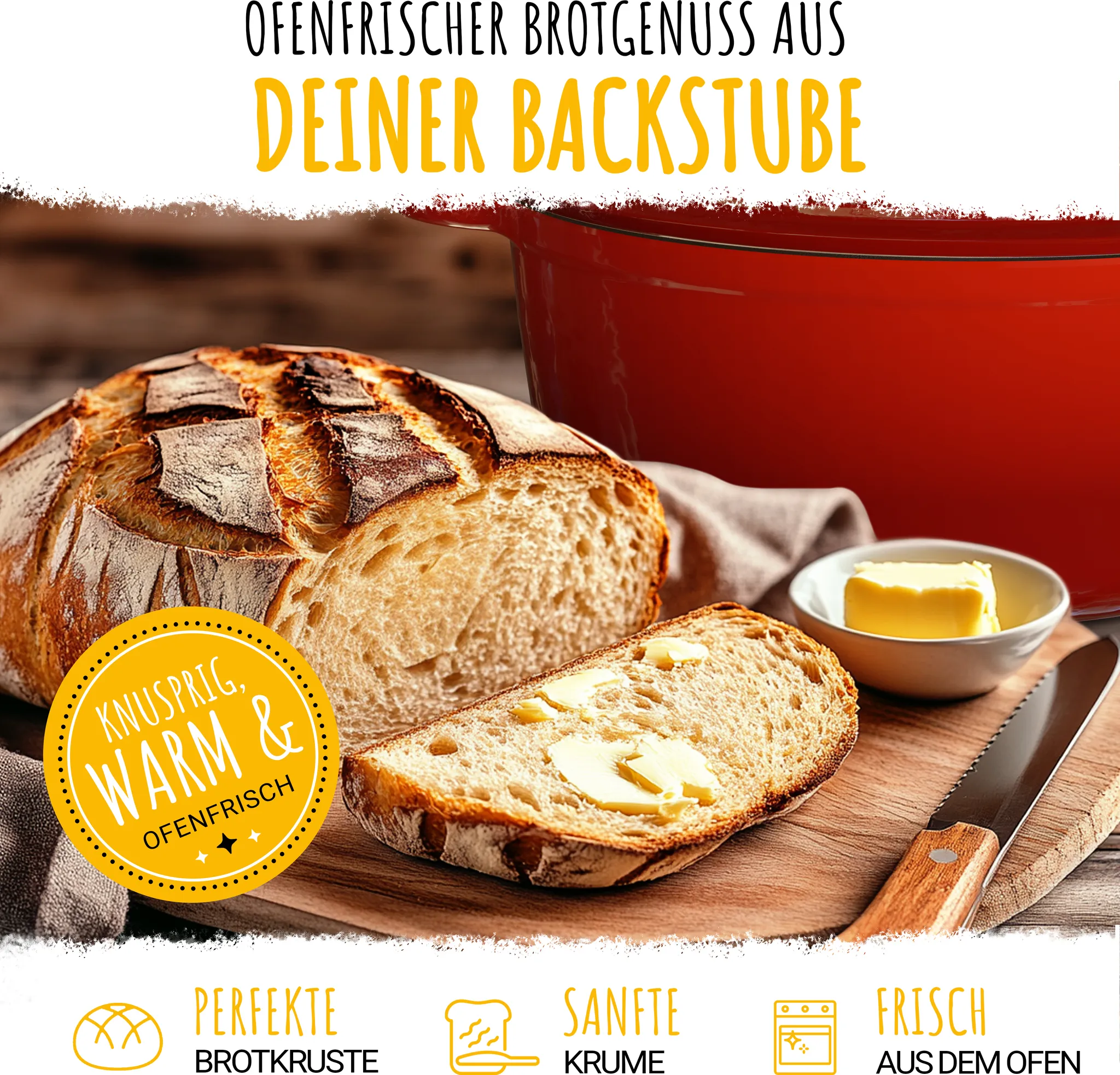 SCHMORGOLD Brotbacktopf & Schmortopf aus emailliertem Gusseisen & Gärkorb - 26 cm von SCHMORGOLD