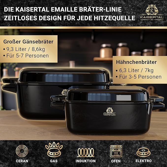 KAISERTAL Emaillierter Gusseisen Bräter 32 cm mit Deckel 10 Liter von KAISERTAL