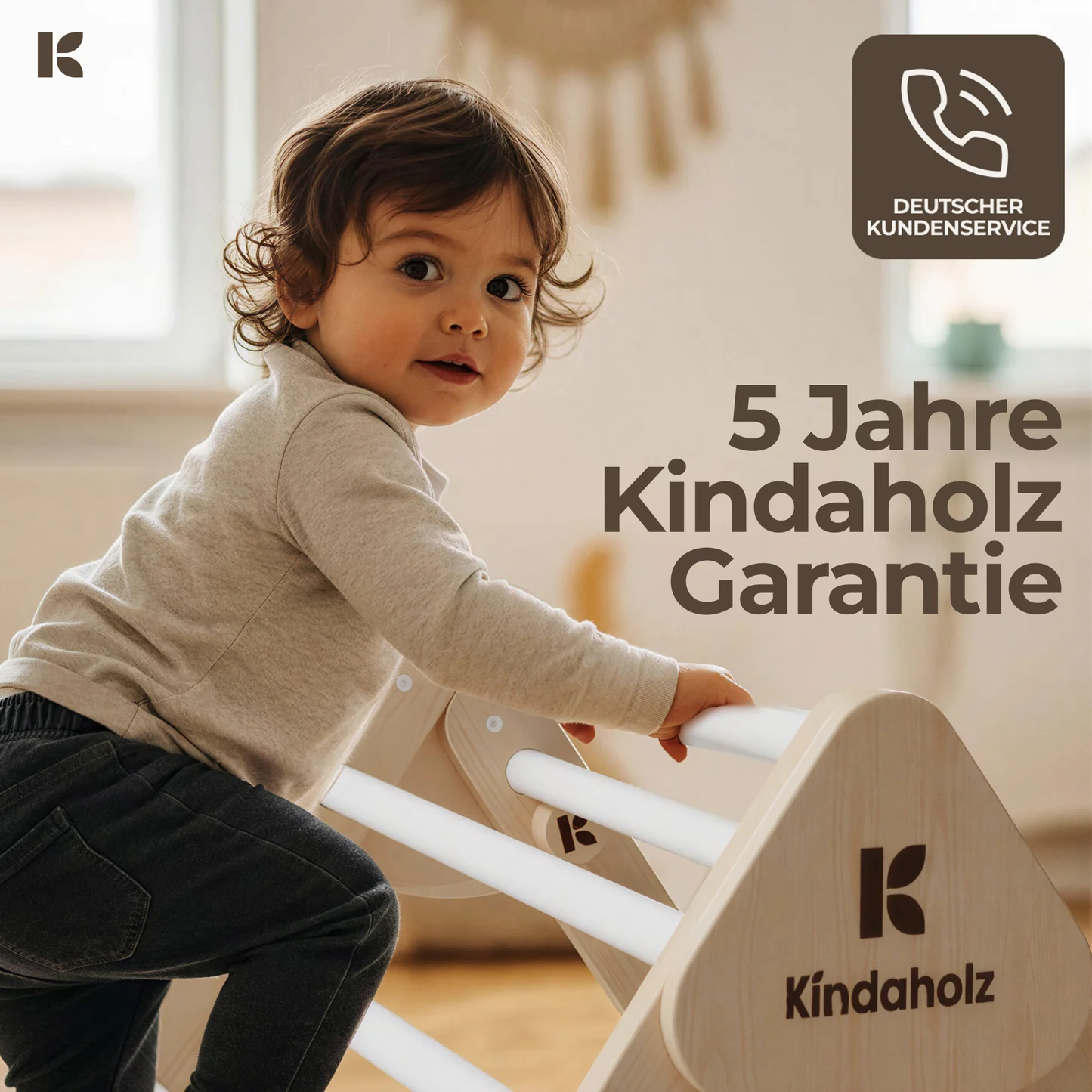 Kindaholz SAMI Kletterdreieck mit NOAH Rutschrampe Weiß Indoor Kletterset aus FSC Holz von Kindaholz