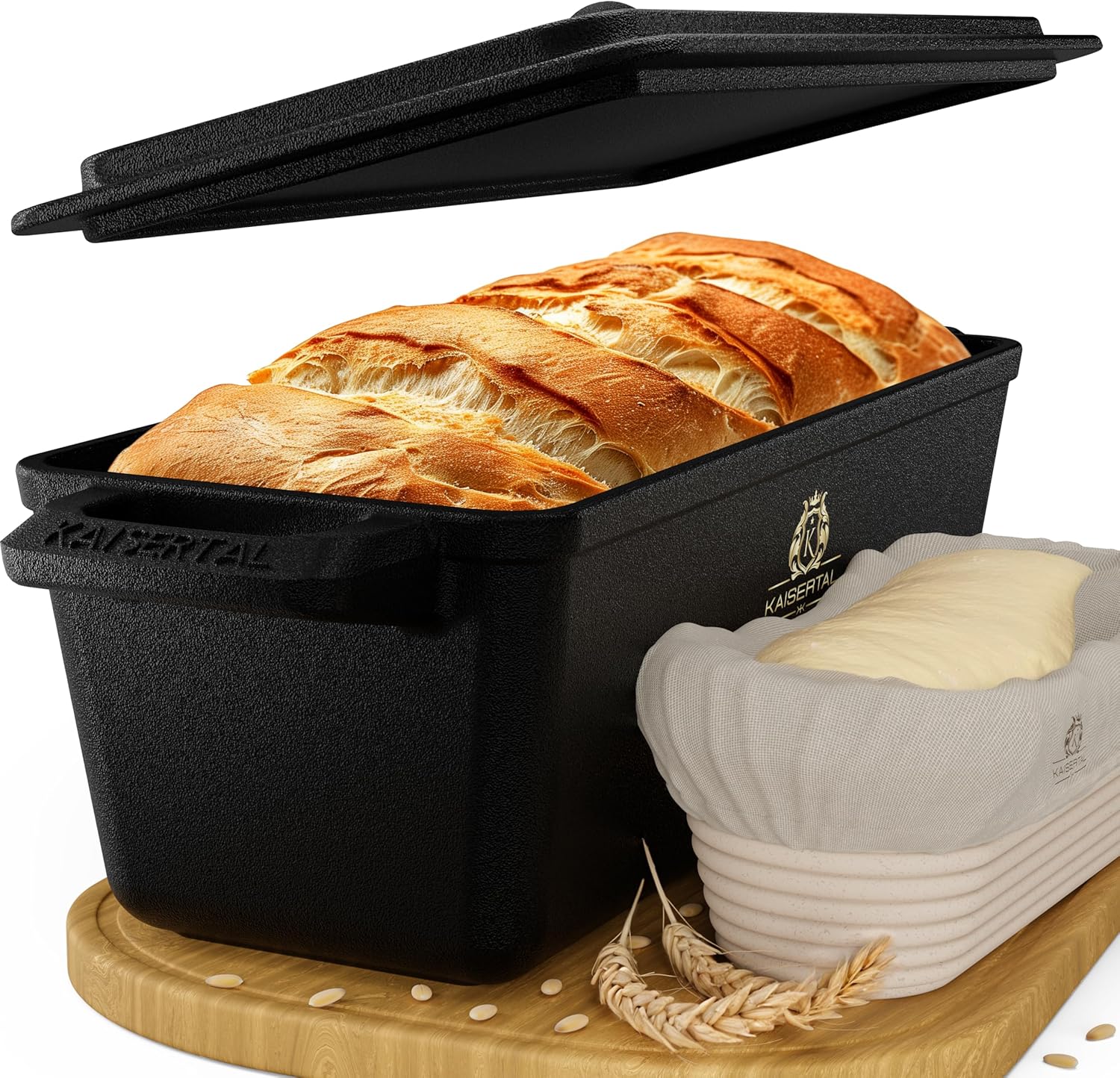 KAISERTAL Gusseisen Brotbackform mit Deckel 28cm - inkl. Gärkorb von KAISERTAL