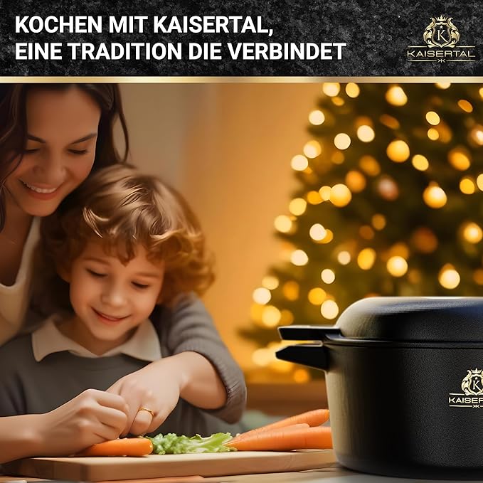 KAISERTAL Gusseisen Topf - 2-in-1 Schmortopf 26 cm mit Deckel 6,4 Liter - Eingebrannt von KAISERTAL