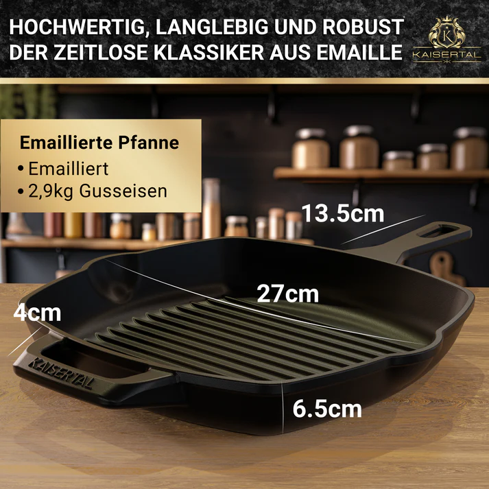 KAISERTAL Gusseisen Grillpfanne 27 cm Eingebrannt mit Griff von KAISERTAL