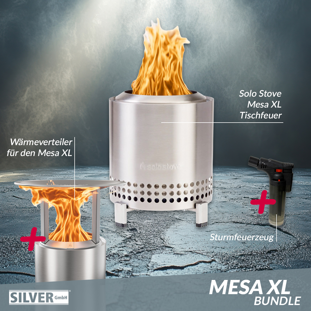 Solo Stove Mesa XL Tischfeuer Ø 17,8cm Tischkamin Outdoor Edelstahl & Mesa XL Wärmeverteiler
