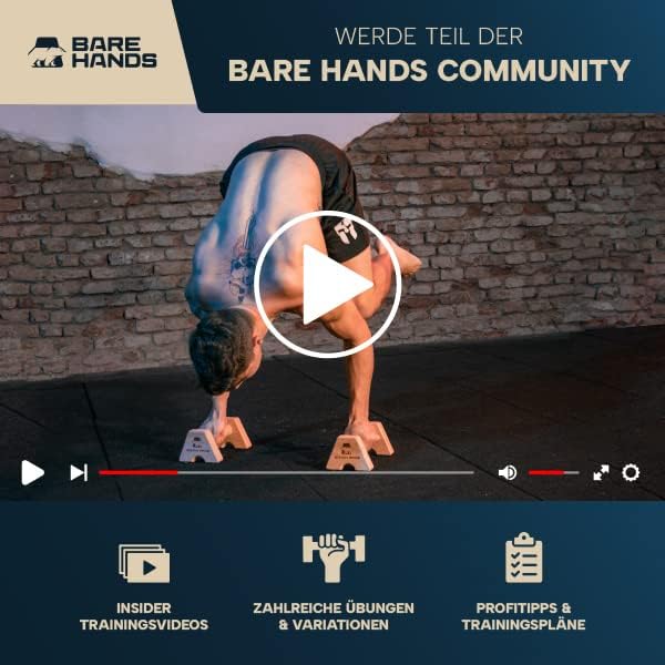 BARE HANDS 2x Liegestützgriffe Größe S aus hellem Holz gelenksschonend rutschfest für Calisthenics Indoor und Outdoor ideal für Liegestütze und Handstand von BARE HANDS