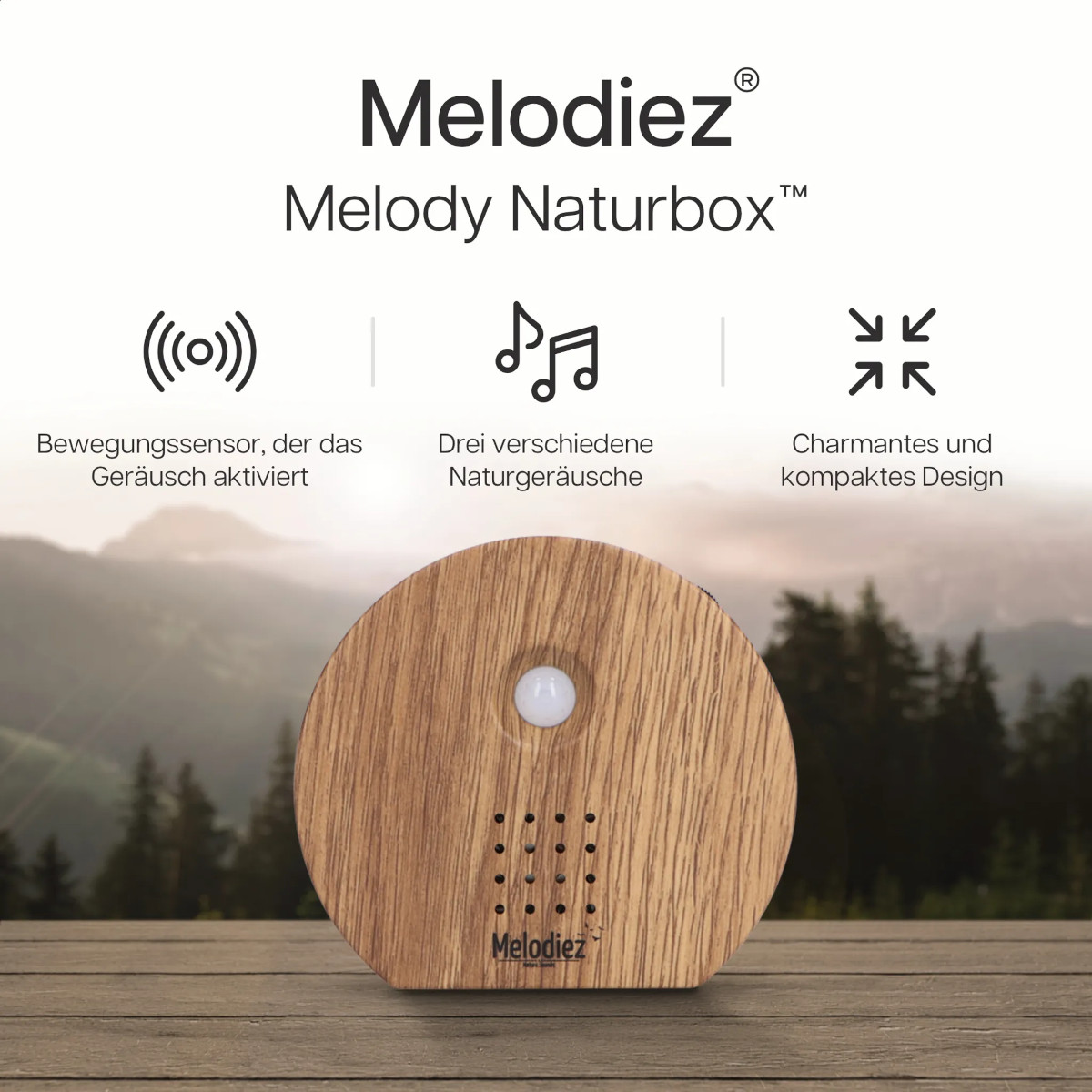 Melodiez Nature Box dunkles Holz - natürliche Entspannung auf Knopfdruck 4 Naturklänge in einer Box von Melodiez