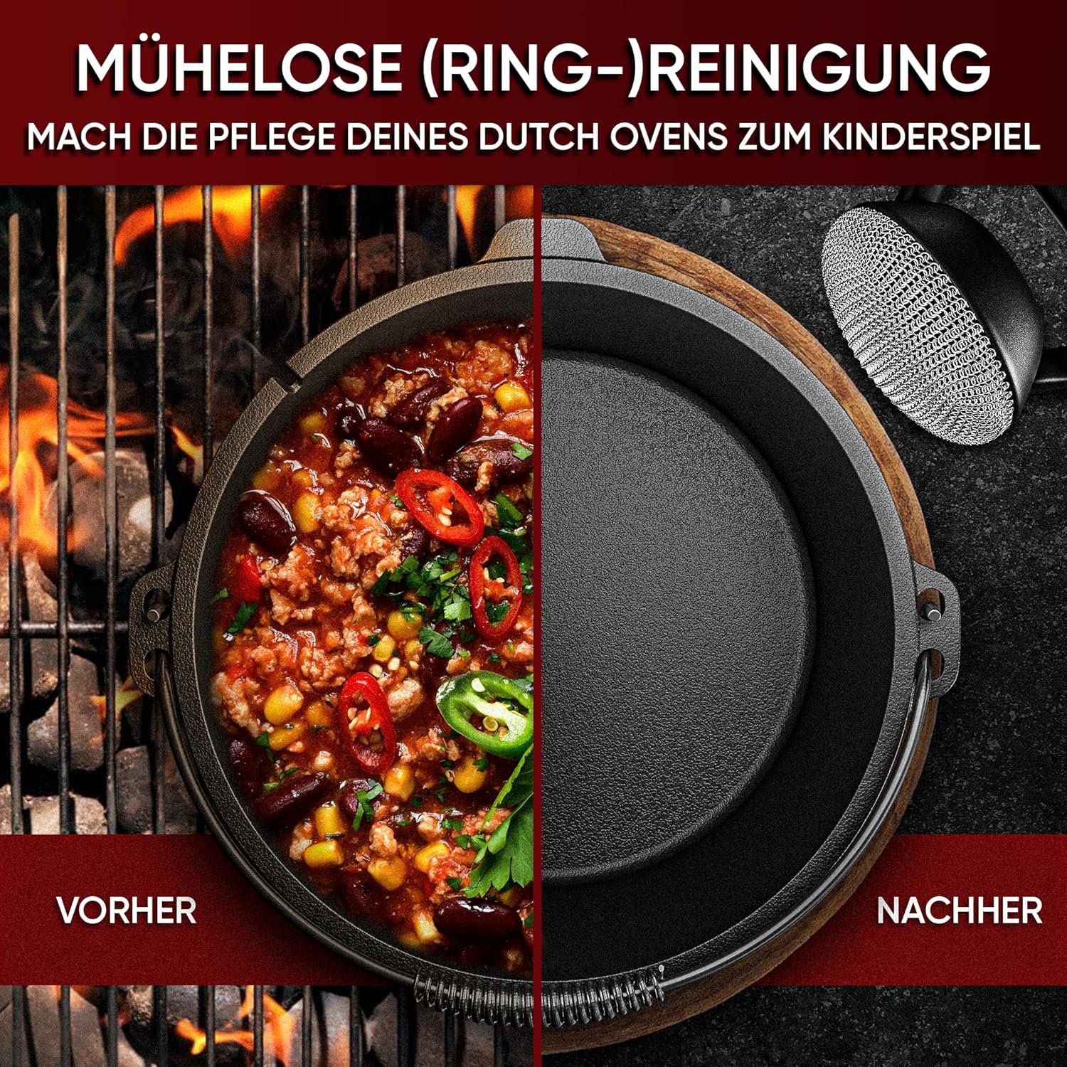 GUSSKÖNIG Ringreiniger mit Silikongriff für die schonende Reinigung von Gusseisenprodukten von GUSSKÖNIG