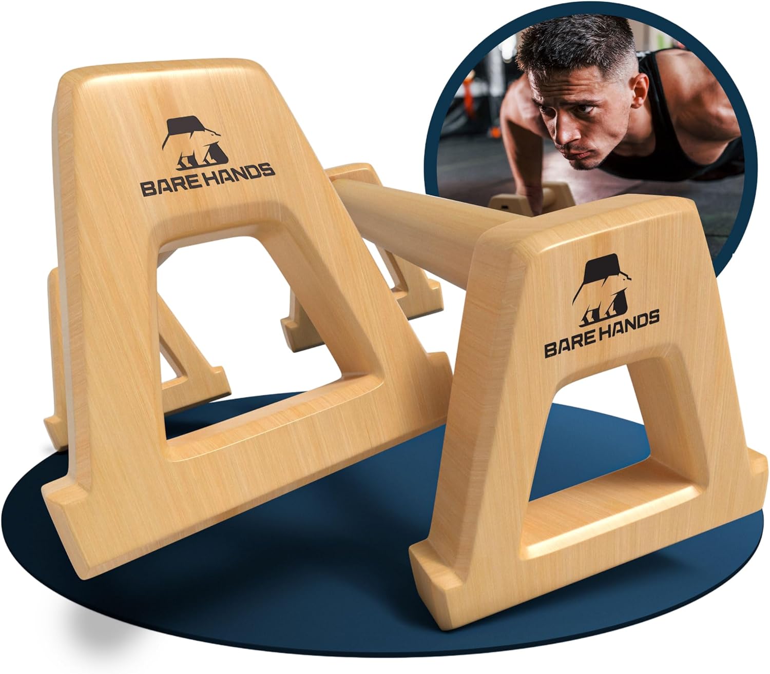 BARE HANDS 2x Liegestützgriffe Größe XL aus hellem Holz gelenksschonend rutschfest für Calisthenics Indoor und Outdoor ideal für Liegestütze und Handstand von BARE HANDS