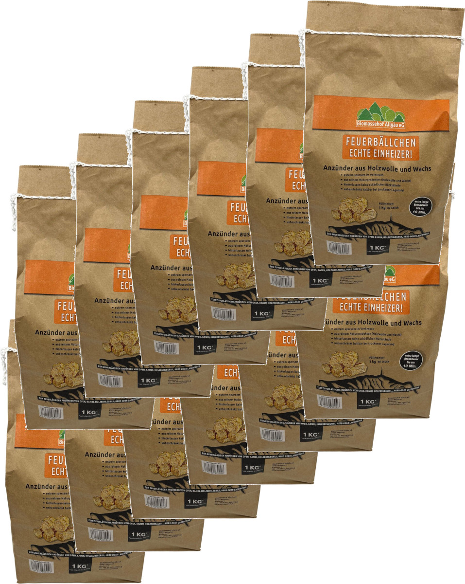 12x 1kg Allgäuwälder Feuerbällchen - Echte Einheizer - 960 Anzünder von Biomassehof Allgäu 12x 1kg Allgäuwälder Feuerbällchen - Echte Einheizer - 960 Anzünder von Biomassehof Allgäu