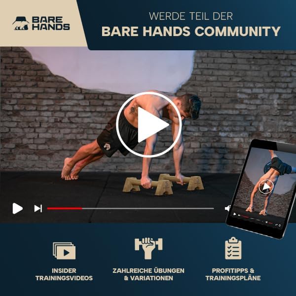 BARE HANDS Liegestützgriffe Größe M aus dunklem Holz rutschfest und gelenkschonend für Calisthenics Indoor und Outdoor von Bare Hands