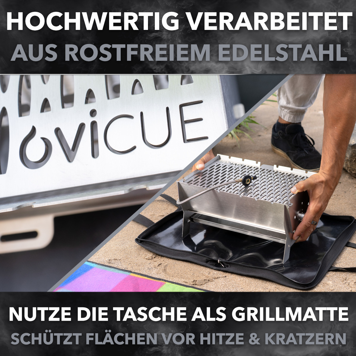 Ovicue L Kompaktgrill mit 3,5 kW Leistung & Profill 0.5 Aluminium-Propanflasche - Flexibles und nachhaltiges Grillvergnügen für unterwegs von Ovibell