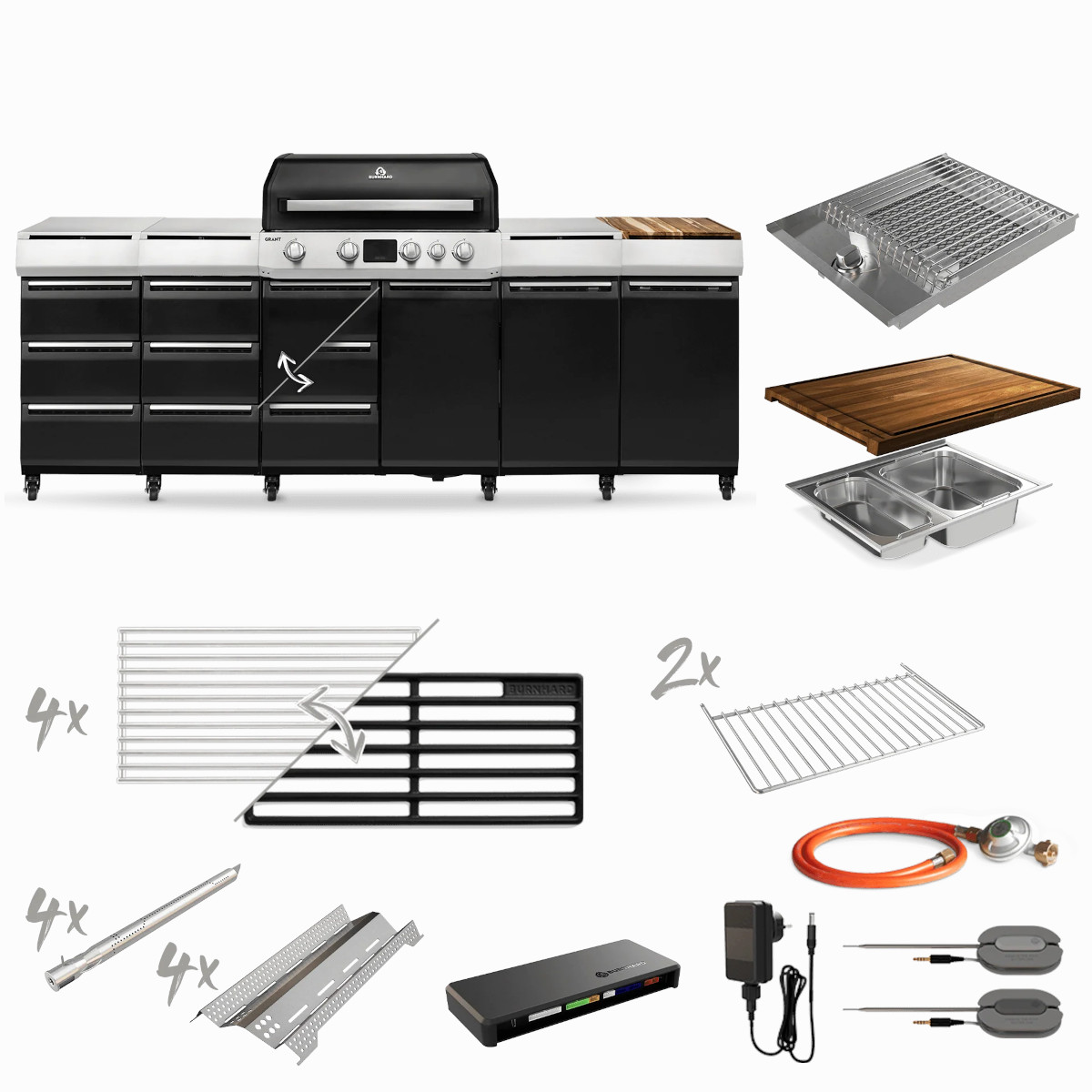 BURNHARD GRANT Station - Modularer Gasgrill 4-Brenner Türen & Guss-Rosten von BURNHARD