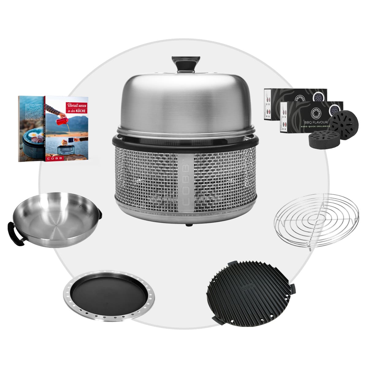 COBB Premier AIR DELUXE Grill ~ 7-teilig inkl. BBQ Flavour Quick Koko Briketts von Cobb