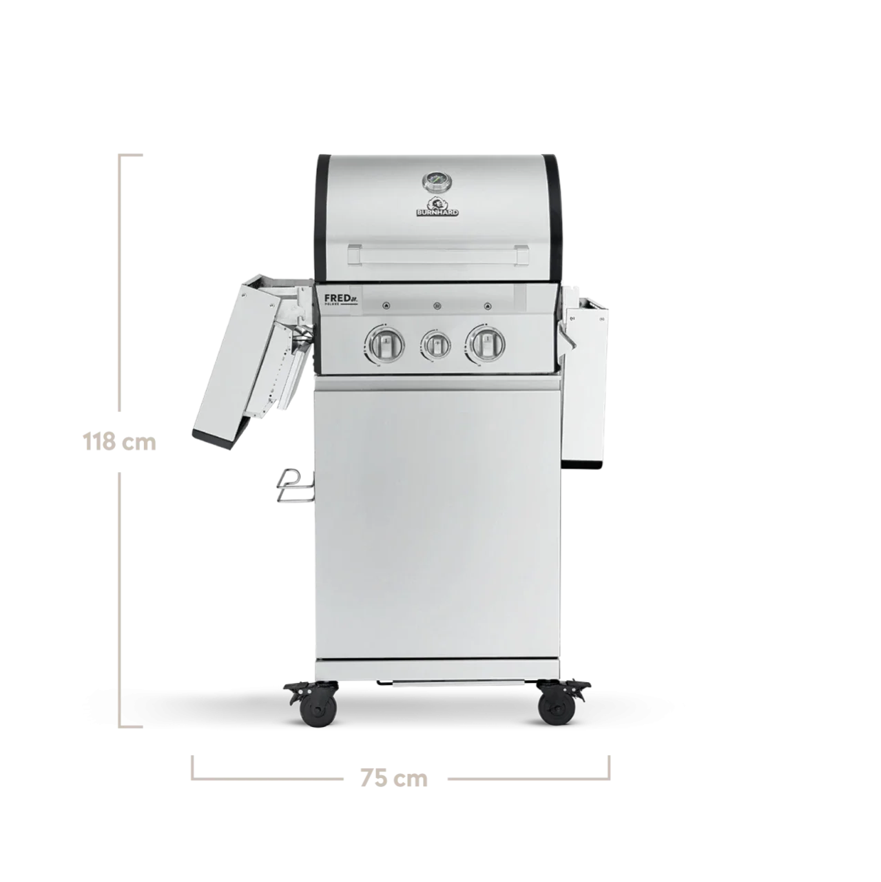 BURNHARD FRED Jr. Deluxe Gasgrill 2-Brenner in der Farbe Edelstahl mit Gusseisenrost von BURNHARD