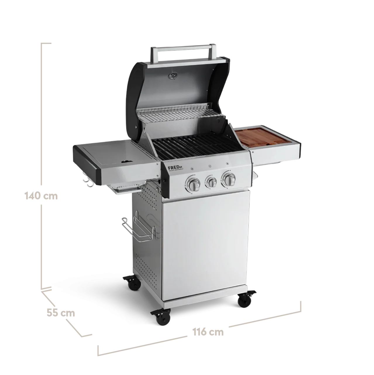 BURNHARD FRED Jr. Deluxe Gasgrill 2-Brenner in der Farbe Edelstahl mit Gusseisenrost von BURNHARD
