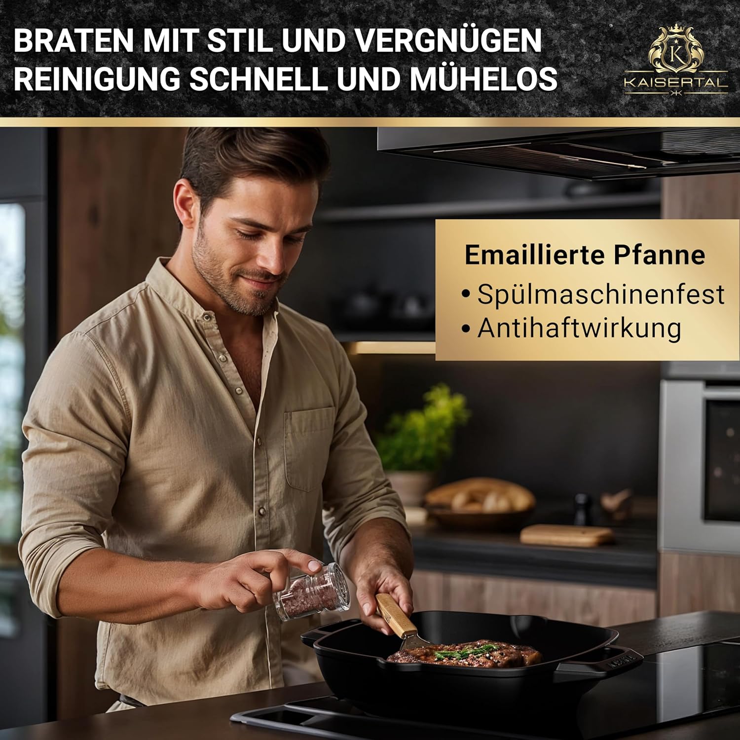 KAISERTAL Emaillierte Gusseisen Grillpfanne  26 cm - Quadratisch mit Doppelgriff von KAISERTAL