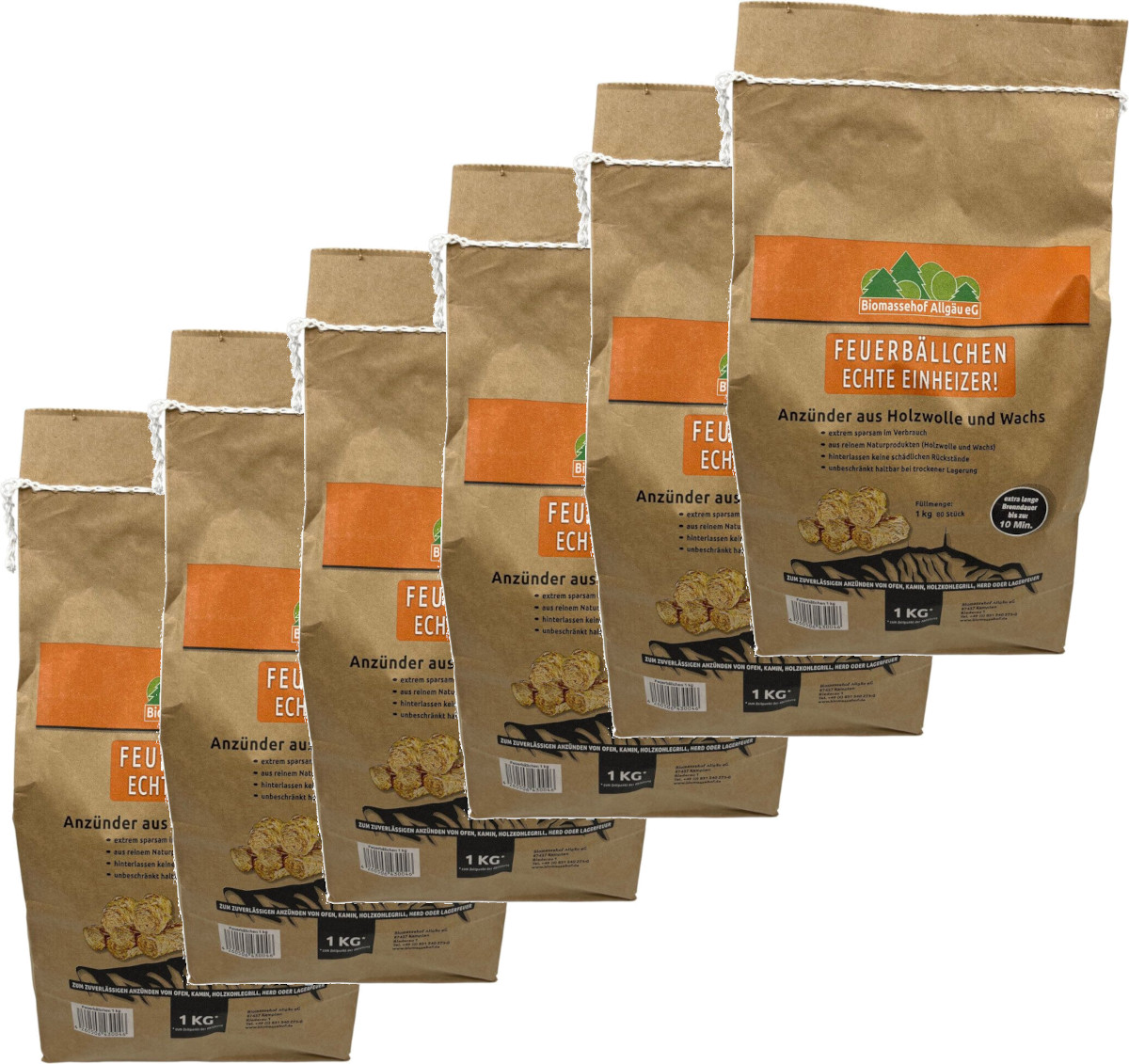 6x 1kg Allgäuwälder Feuerbällchen - Echte Einheizer - 480 Anzünder von Biomassehof Allgäu
