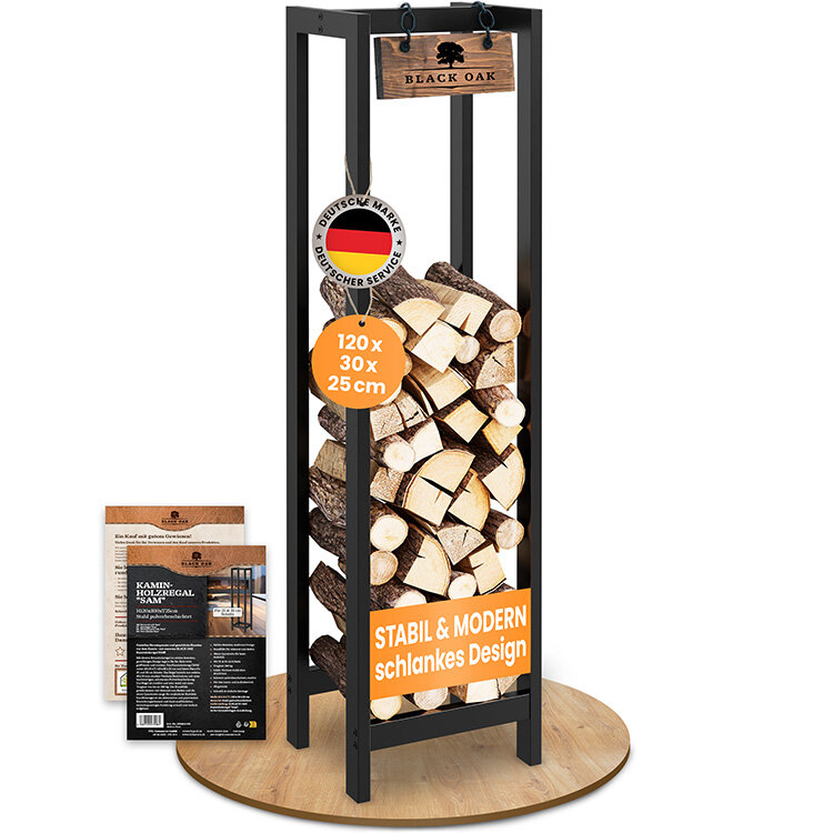 BLACK OAK Kaminholzregal Sam schwarz matt bis 200kg - 120 × 30 × 25 cm BLACK OAK Kaminholzregal Sam schwarz matt bis 200kg - 120 × 30 × 25 cm
