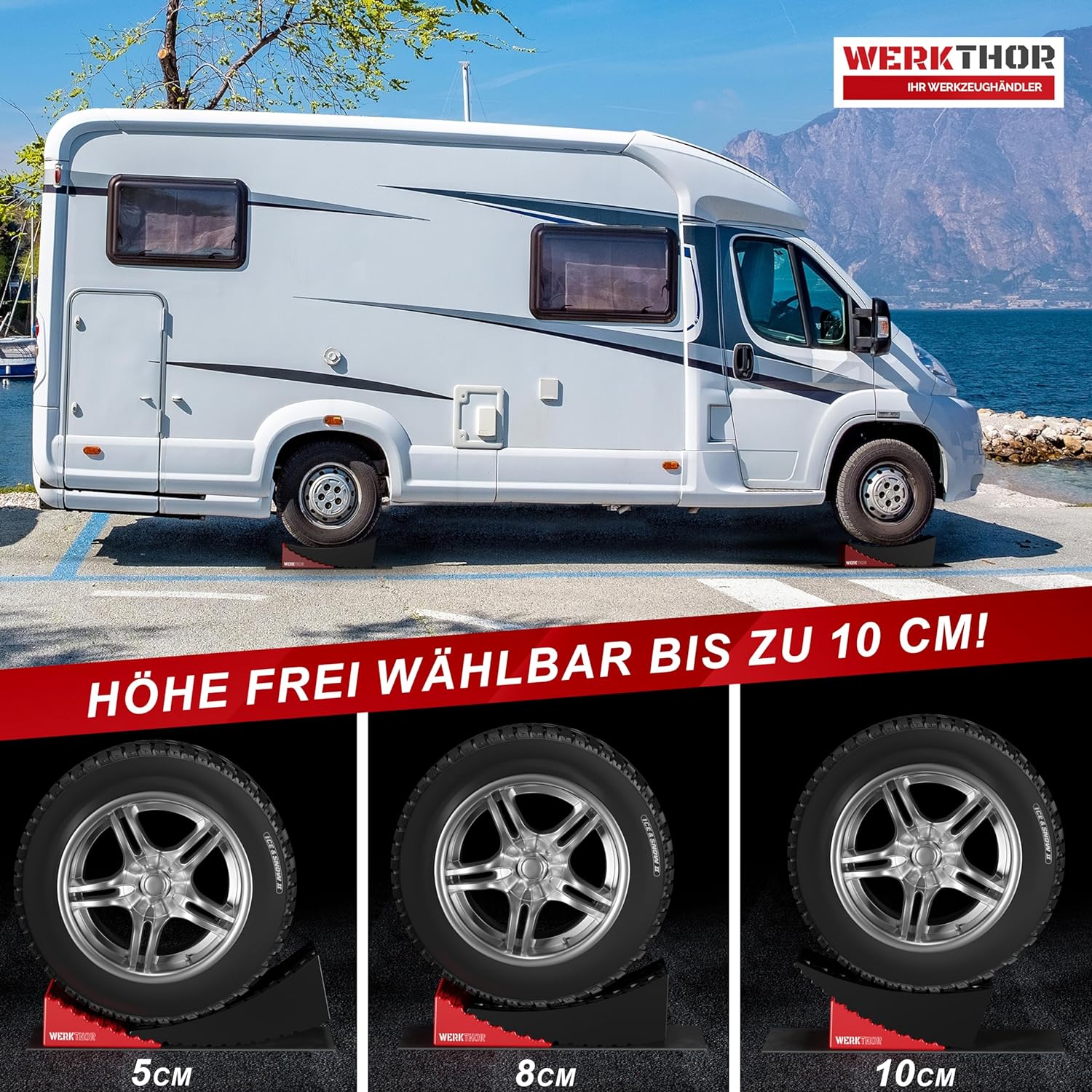 WERKTHOR Auffahrkeile 2er Set Schwarz / Rot | Wohnmobil & Wohnwagen & VAN & Anhänger von WERKTHOR