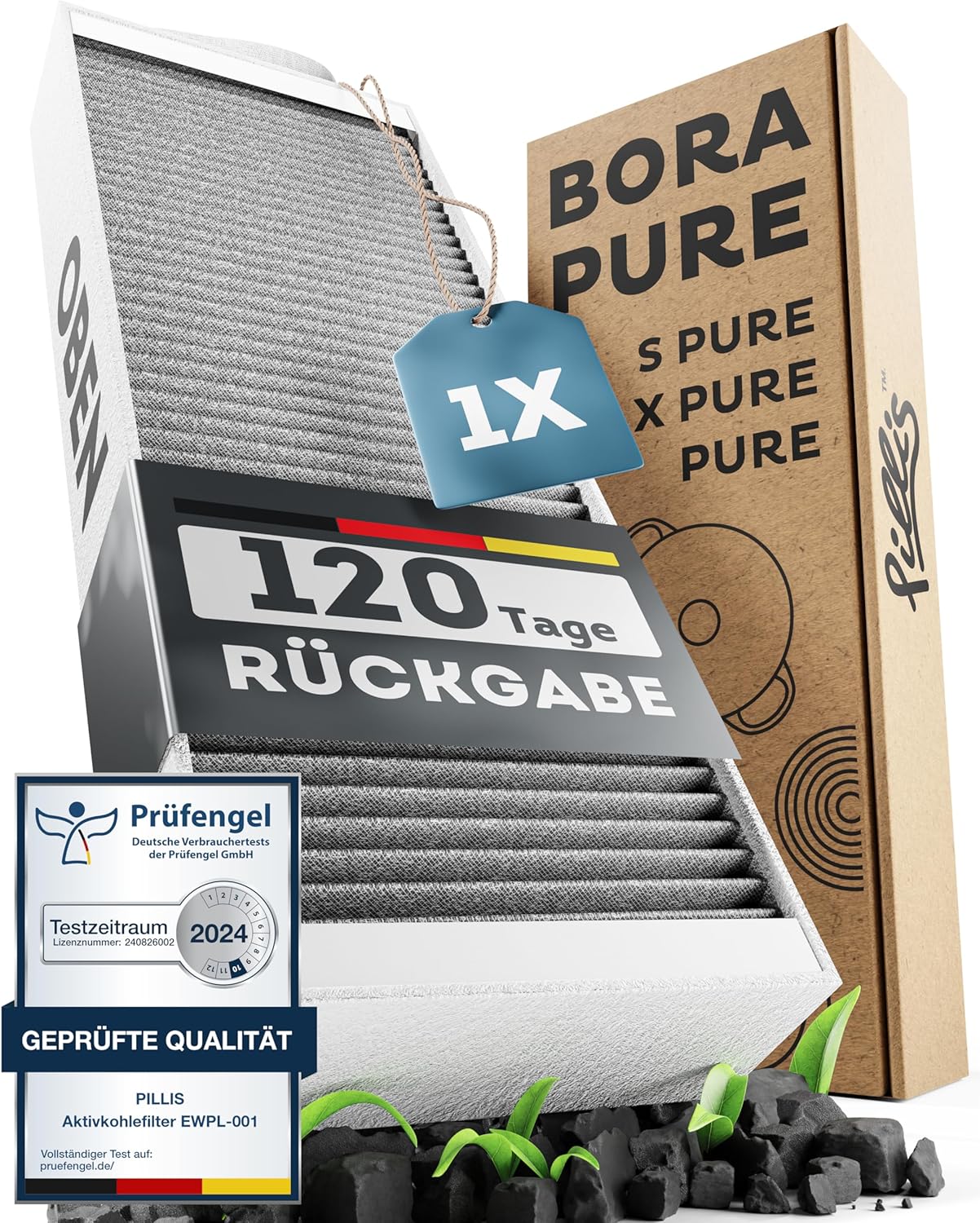 1x PUAKF Premium Aktivkohlefilter kompatibel mit Bora Pure PURU und Bora X Pure PUXU antibakteriell und geruchsneutralisierend