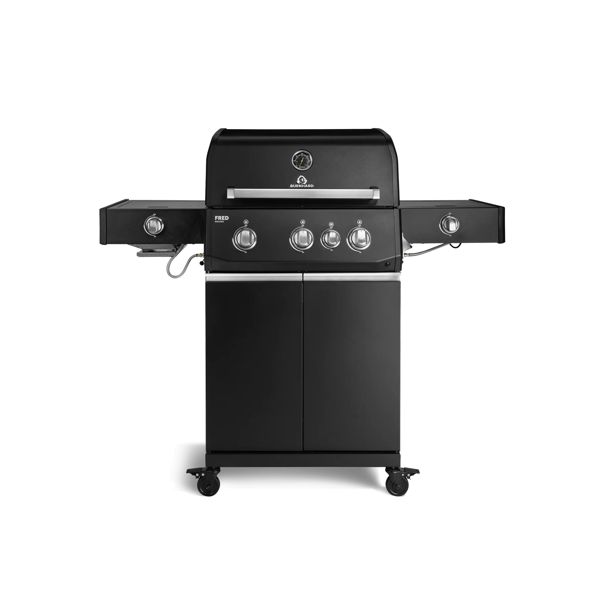 BURNHARD FRED Deluxe Plus Gasgrill 3 Brenner Series 4 Black Edition mit Edelstahl Grillrost Maximale BBQ Power 20,95 kW Premium Ausstattung