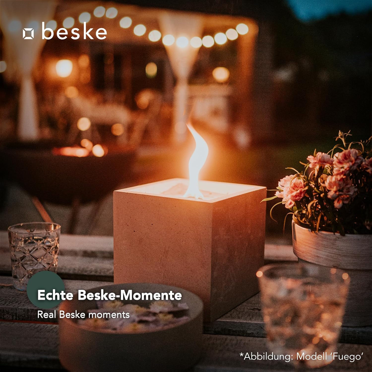 BESKE Betonfeuer Kea Outdoor 13x13x13cm inkl. Löschbrett - HANDARBEIT Made in Germany von Beske-Manufaktur