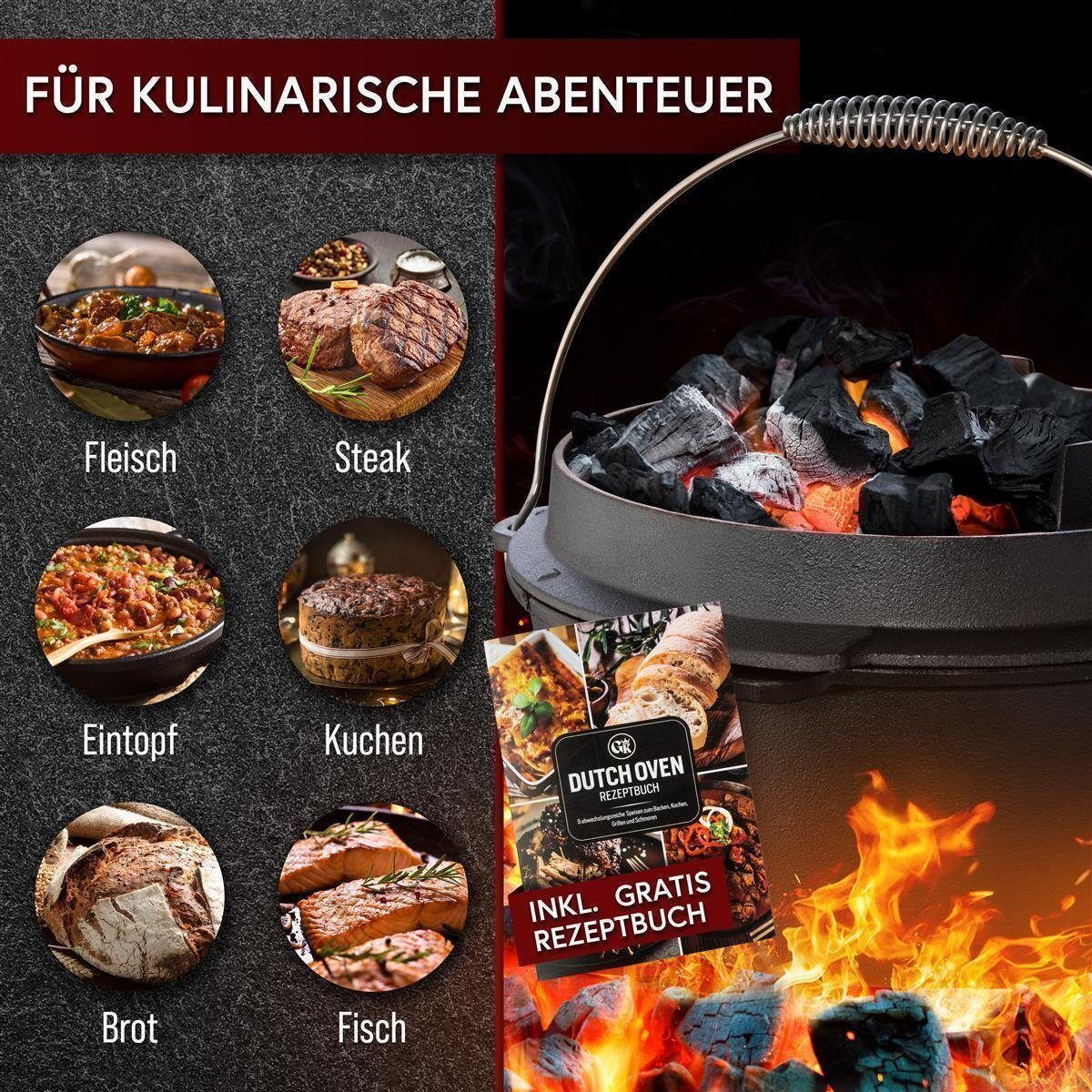 GUSSKÖNIG 9 Liter Dutch Oven Set mit Füßen mit 2in1 Deckelheber von GUSSKÖNIG