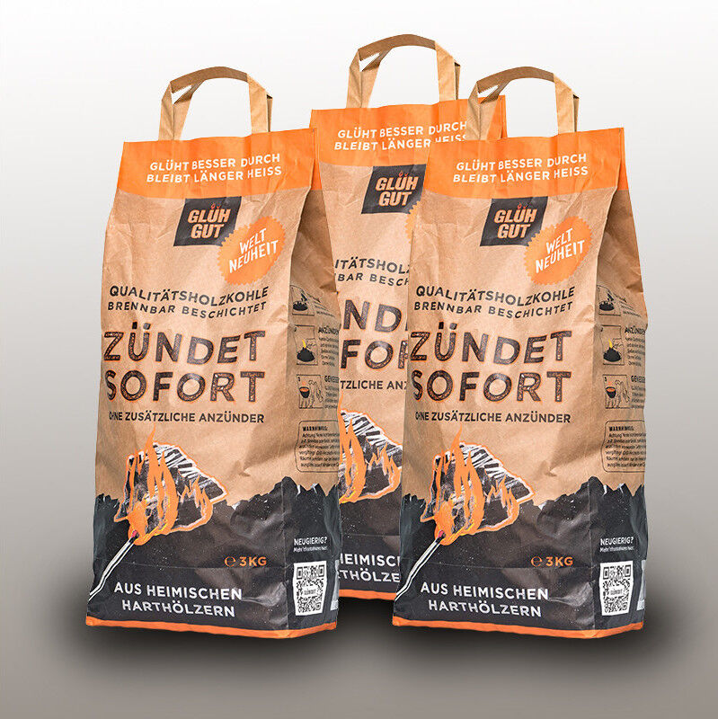 9kg GLÜHGUT | Zündbeschichtete Qualitätsholzkohle | FSC® Zertifiziert | EINFACH - SCHNELL - SICHER von GLÜHGUT 9kg GLÜHGUT | Zündbeschichtete Qualitätsholzkohle | FSC® Zertifiziert | EINFACH - SCHNELL - SICHER von GLÜHGUT