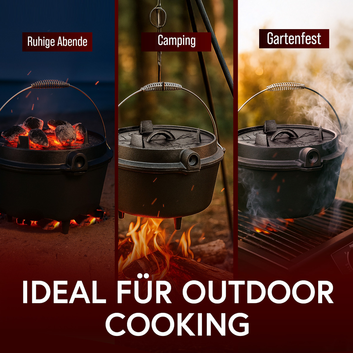 GUSSKÖNIG 12 Liter Dutch Oven Set mit Füßen mit 2in1 Deckelheber von GUSSKÖNIG