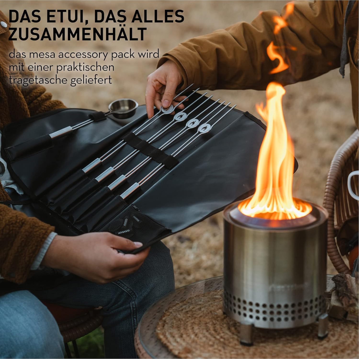 Solo Stove Mesa XL Accessorie-Set | Inkl. 4 Mini-Röstspieße aus Edelstahl + Ablagen, Pellet Schaufel, Mesa XL Deckel, Aufbewahrungsetui