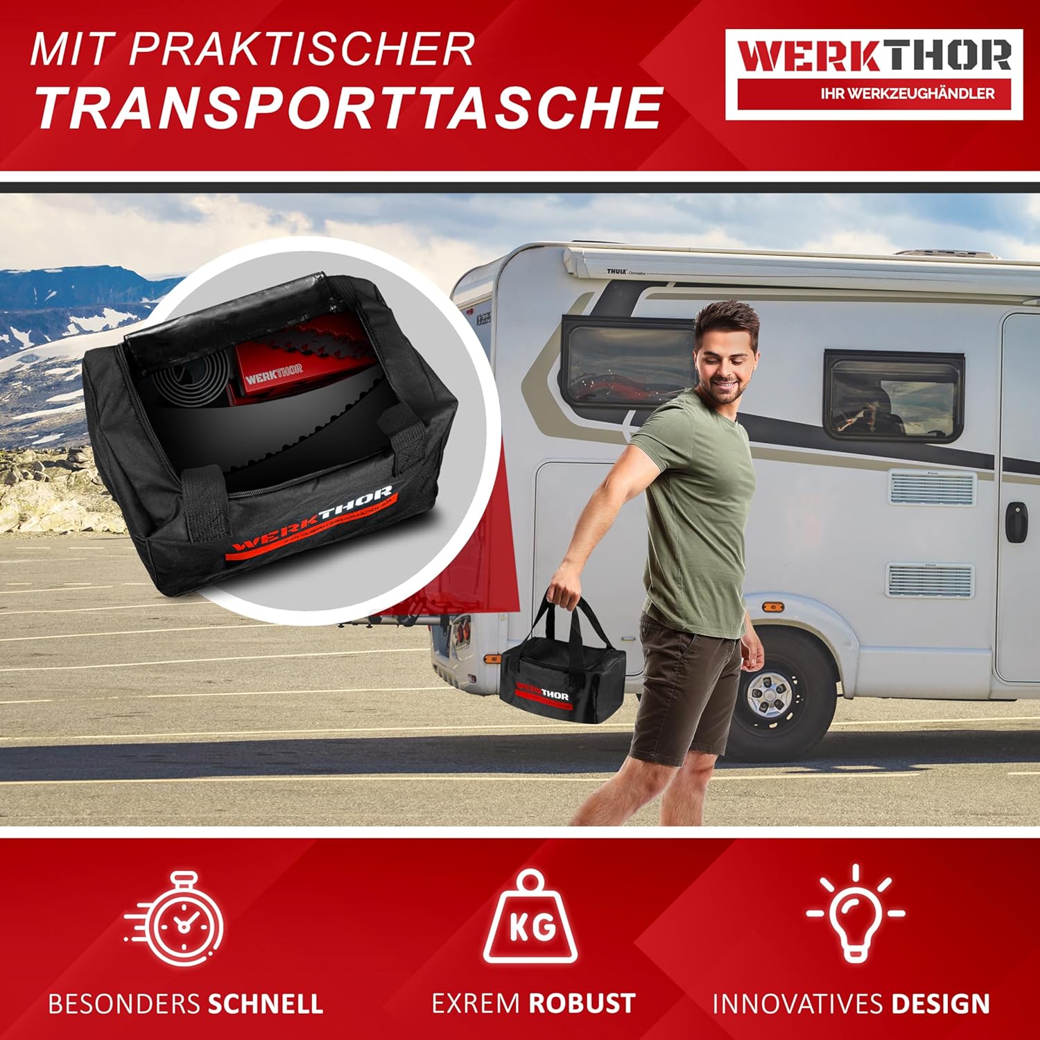 WERKTHOR Auffahrkeile 2er Set Schwarz / Rot | Wohnmobil & Wohnwagen & VAN & Anhänger von WERKTHOR