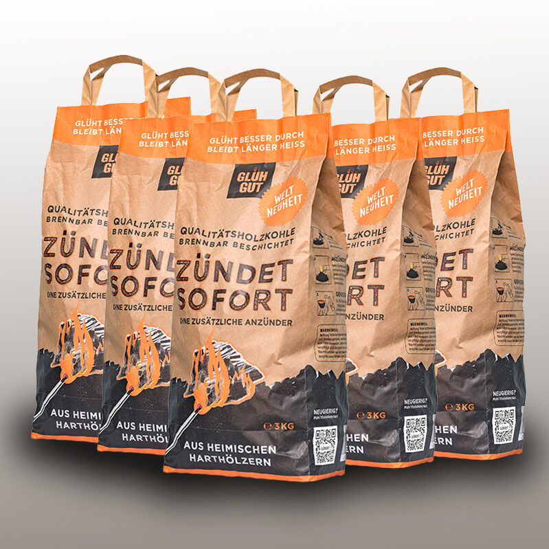 15kg GLÜHGUT | Zündbeschichtete Qualitätsholzkohle | FSC® Zertifiziert | EINFACH - SCHNELL - SICHER von GLÜHGUT 15kg GLÜHGUT | Zündbeschichtete Qualitätsholzkohle | FSC® Zertifiziert | EINFACH - SCHNELL - SICHER von GLÜHGUT