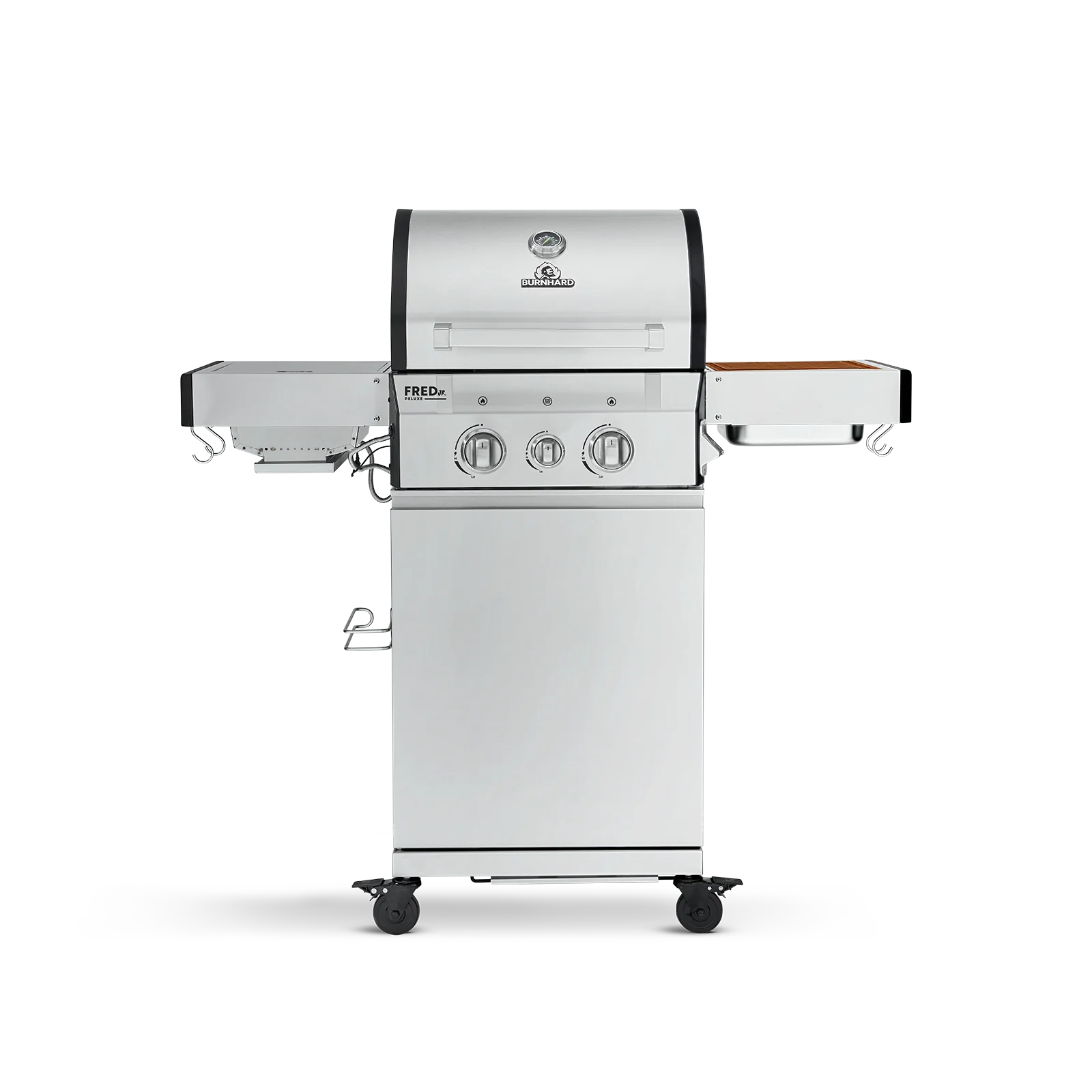 BURNHARD FRED Jr. Deluxe Gasgrill 2-Brenner in der Farbe Edelstahl mit Gusseisenrost von BURNHARD