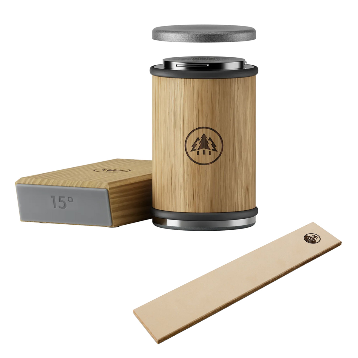 HORL® 3 Eiche Rollschleifer Set mit Abziehleder aus pflanzlich gegerbtem Rindsleder - Für perfekte Messerschärfe von HORL