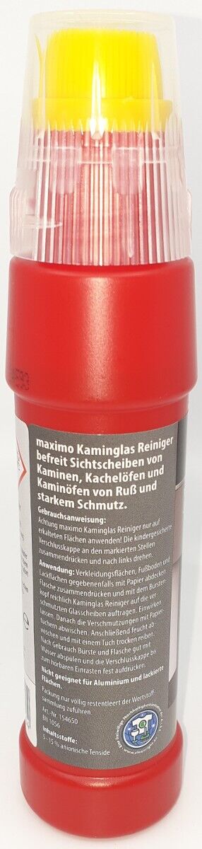 1x Spezial maximo Gel Kaminglas Reiniger gegen Ruß und Schmutz inkl. integrierter Bürste 200ml von maximo