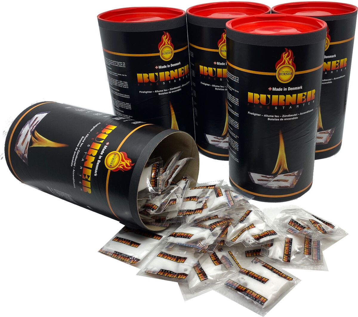 6x Feueranzünder Firestarter Zündbeutel Dose mit 100 Stück - Original aus Dänemark von Burner 6x Feueranzünder Firestarter Zündbeutel Dose mit 100 Stück - Original aus Dänemark von Burner