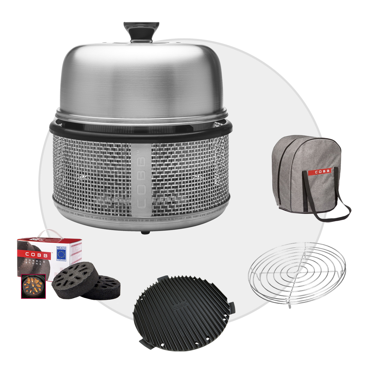 Cobb Premier AIR DELUXE Grill inkl. Air Deckel & Griddle & Bratenrost & Tasche & Cobble Stone von Cobb