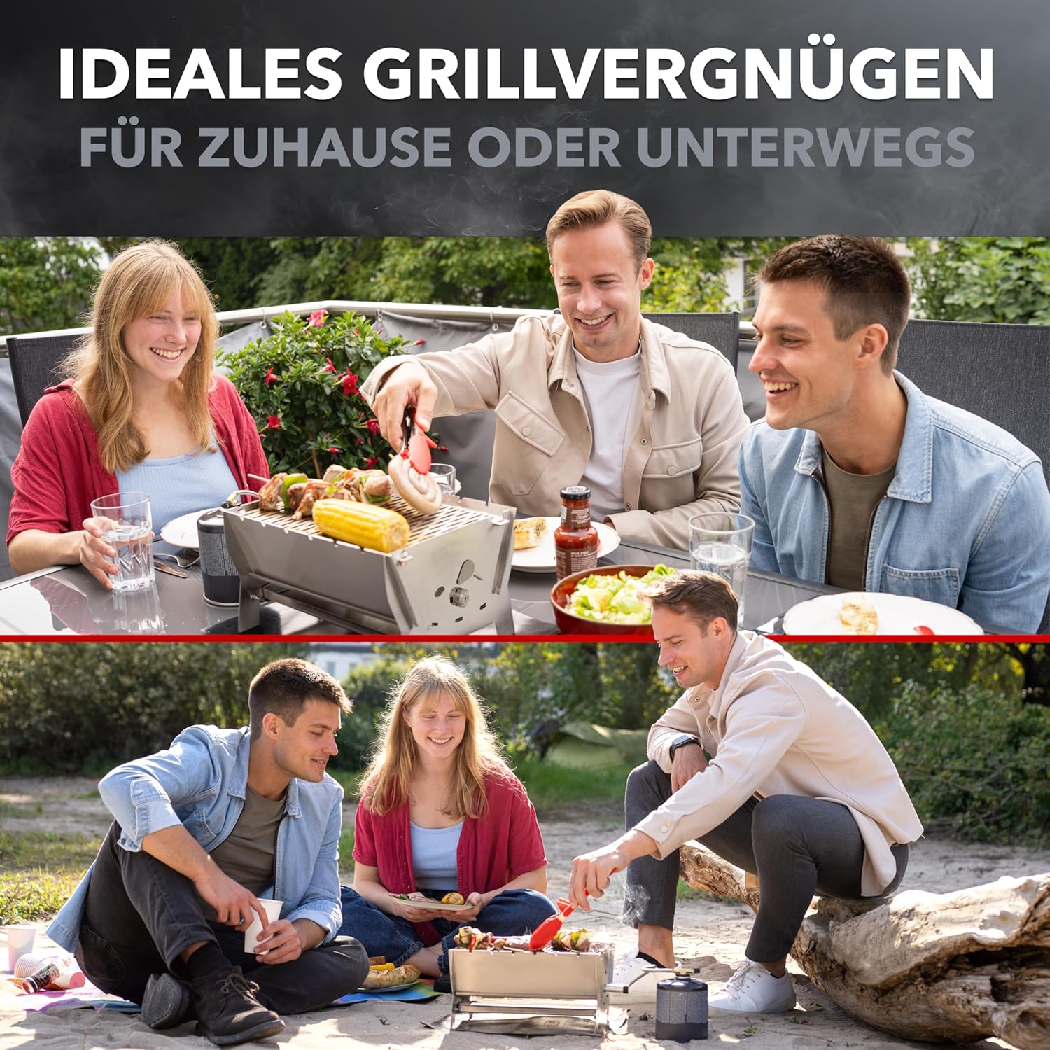 Ovicue L Kompaktgrill 3,5 kW Leistung - Mobiler Steck-Gasgrill & Holzkohlegrill für flexibles Grillvergnügen überall von Ovibell