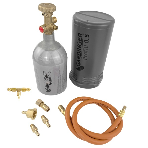 DUO-Set Befüllbare Aluminium Propanflasche Profill 0.5 für Grills mit 2 Gasanschlüssen von HUW24