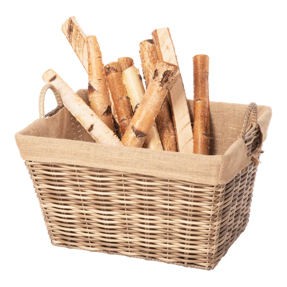 Kaminkorb - Holzkorb aus Polyrattan rechteckig auf Metallgestell braun-beige inkl. Juteausschlag | Größe 1 von AS Kaminkorb - Holzkorb aus Polyrattan rechteckig auf Metallgestell braun-beige inkl. Juteausschlag | Größe 1 von AS