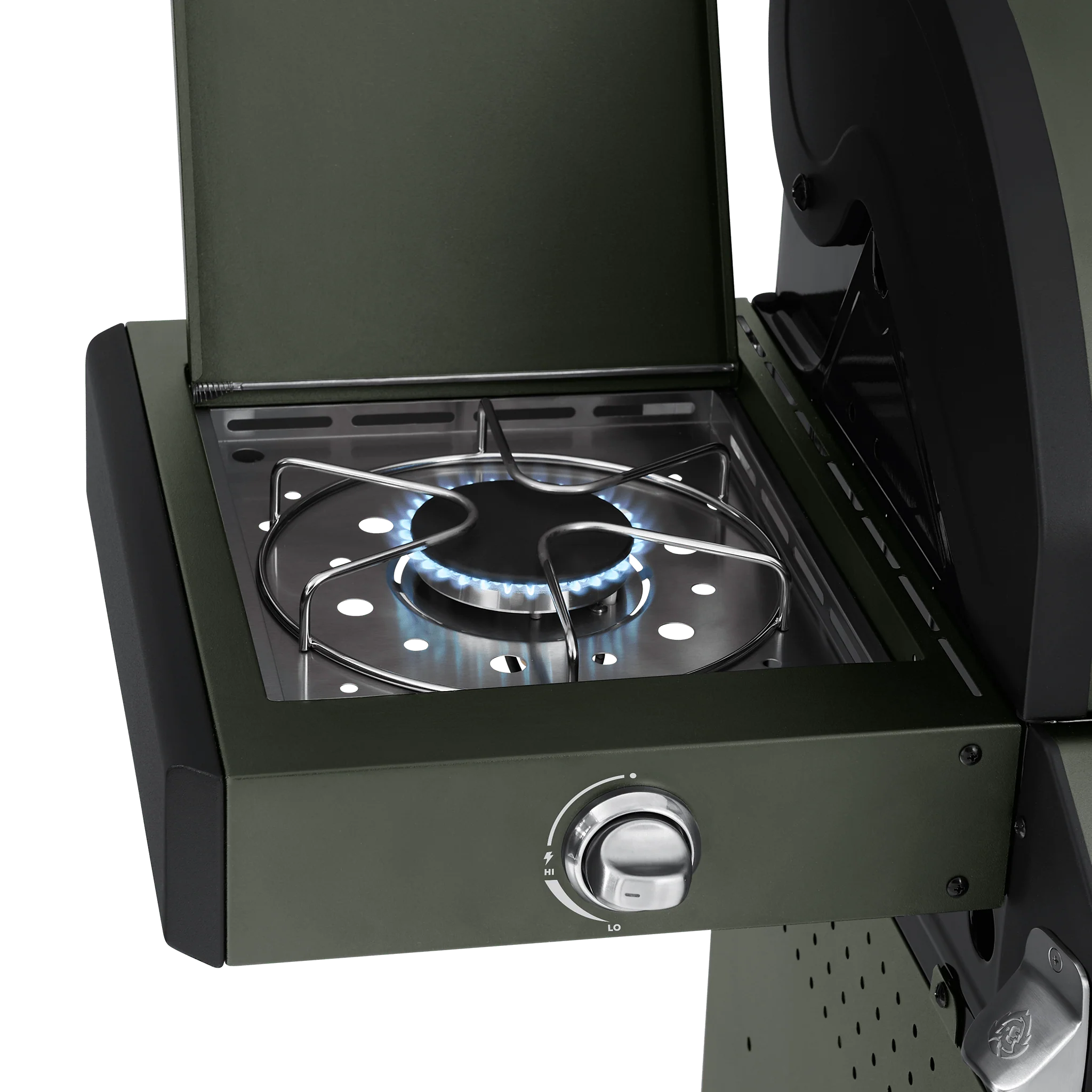 BURNHARD FRED Deluxe Gasgrill 3-Brenner in der Farbe Grün mit Gusseisenrost von BURNHARD