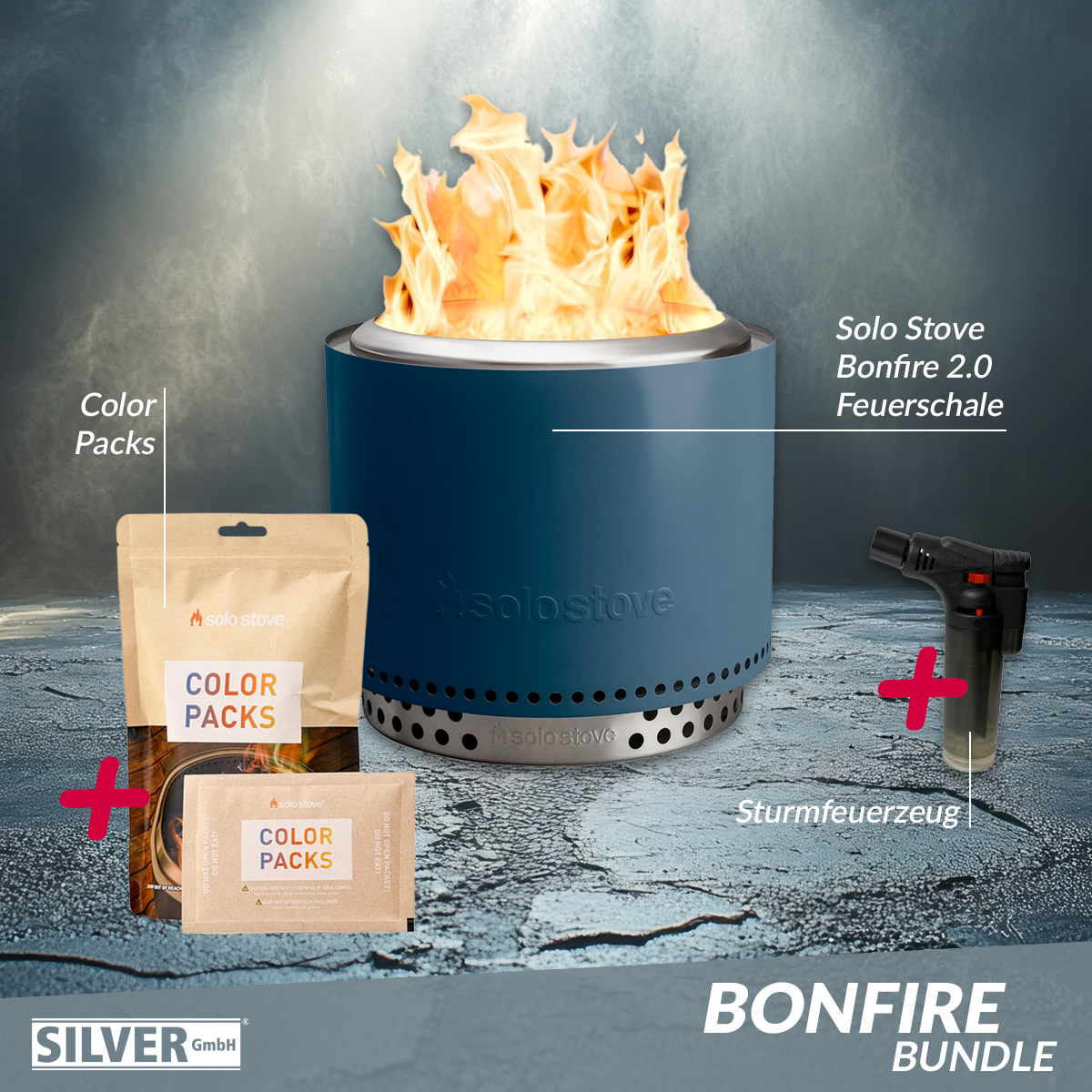Solo Stove BONFIRE 2.0 Ø 49,5 cm + STAND Water + Buntes Feuer + Sturmfeuerzeug von Solo Stove